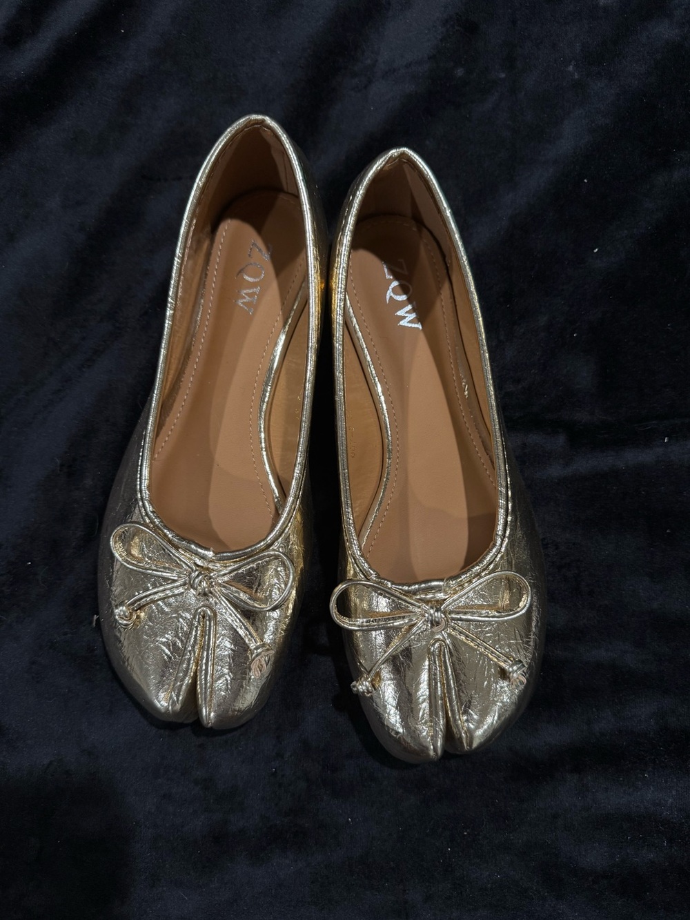Metallic Gold Ballet Flats with Bow